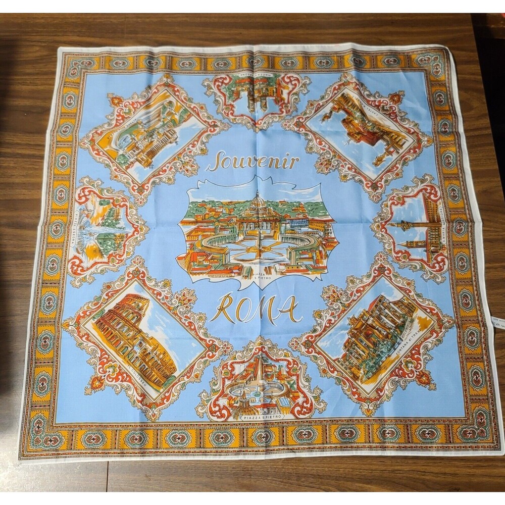 Italian Square Scarf Souvenir Rome Roma Landmarks Made In Italy Polyester - Picture 2 of 12